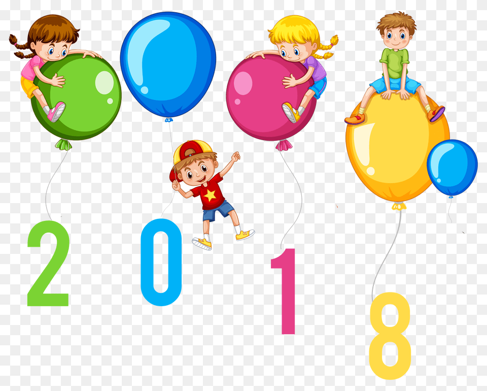 Happy New Year Kids With Balloons Clip Art Image, Balloon, Baby, Person, People Free Png Download