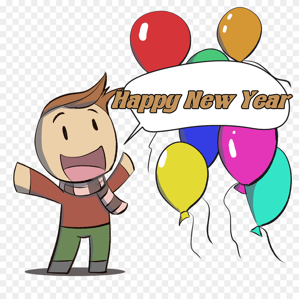 Happy New Year Man Clipart, Balloon, Book, Comics, Publication Png