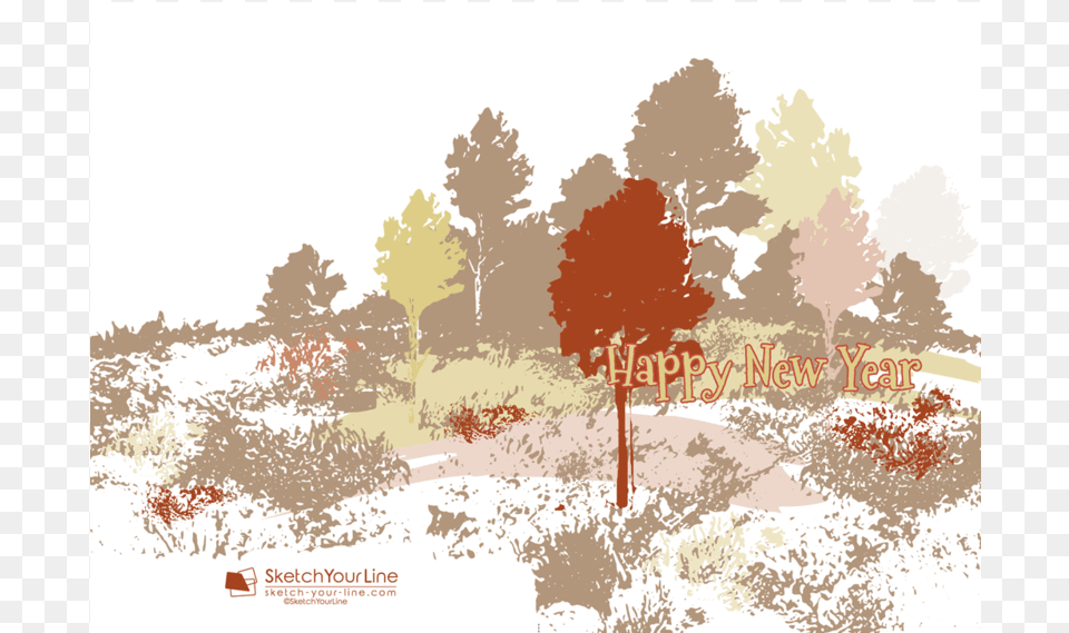 Happy New Year Painted Horizon Rectangular Greeting Maple Leaf, Vegetation, Tree, Plant, Woodland Png Image