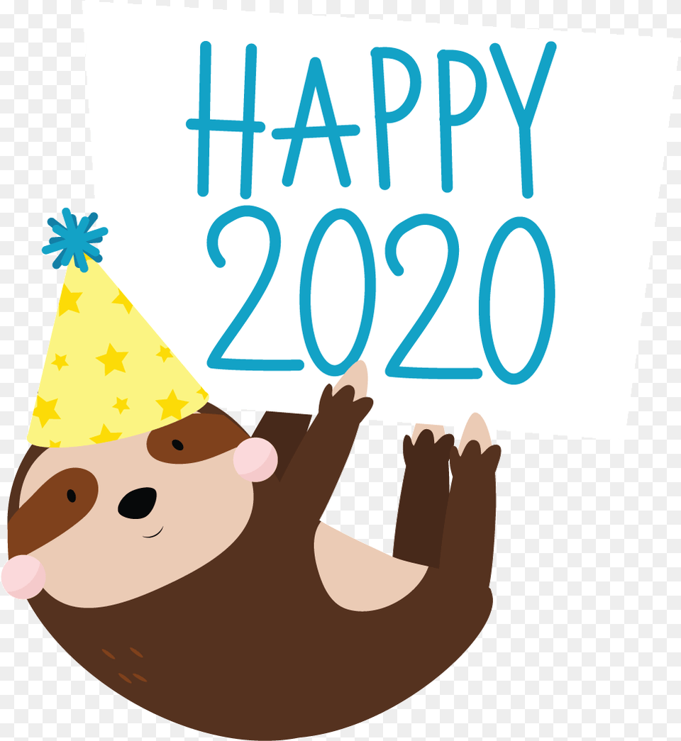 Happy New Year Sloth 2020, Clothing, Hat, People, Person Free Transparent Png