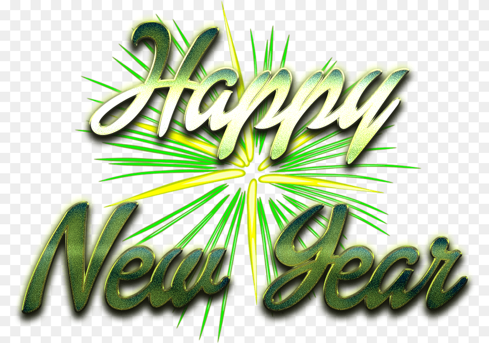 Happy New Year Word Art Transparent Happy New Year Logo, Green, Light, Plant, Fireworks Png