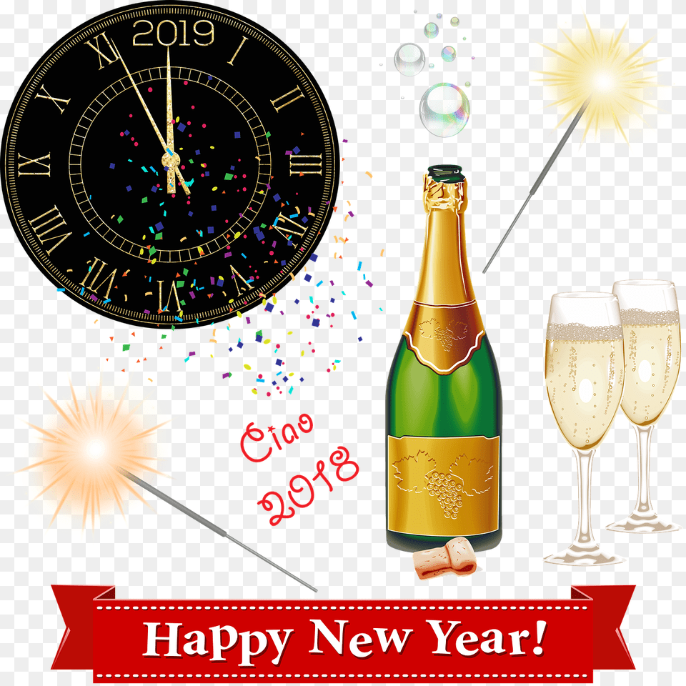 Happy New Years Champagne Bottle 2020, Advertisement, Glass, Alcohol, Beer Free Png Download