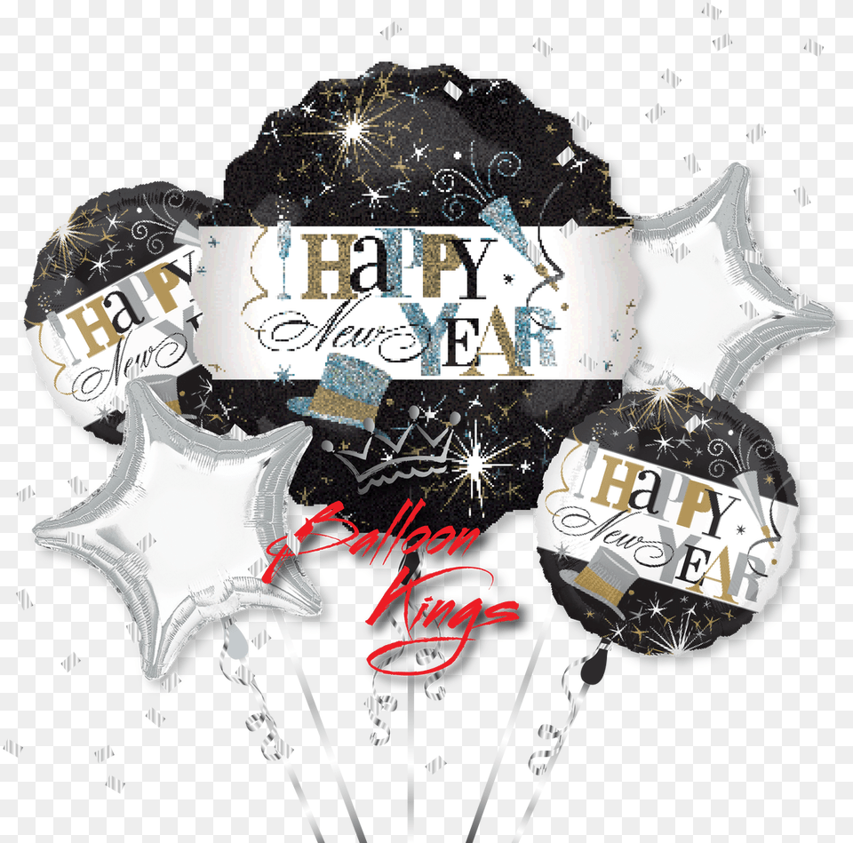 Happy New Years Eve Bouquet D Happy New Year Balloon, Art, Collage, Advertisement, Logo Png Image