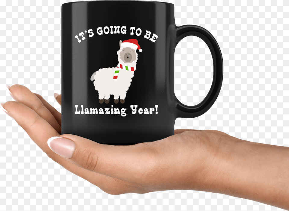Happy New Years Eve Llama Santas Hat Going To Be Llamazing Mug, Hand, Body Part, Person, Cup Free Png Download