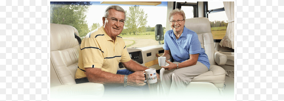 Happy Old Couple In A Mobile Home Recreational Vehicle, Home Decor, Cushion, Person, Man Free Png