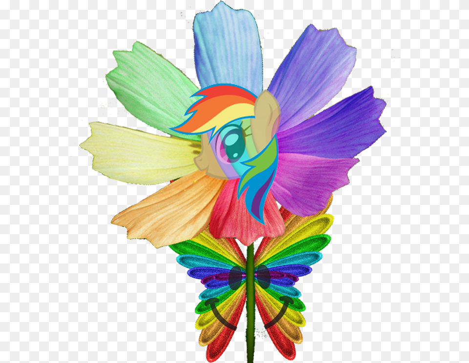 Happy Rainbow Butterfly Pony Flower By Animat505, Art, Graphics, Plant, Pattern Free Transparent Png