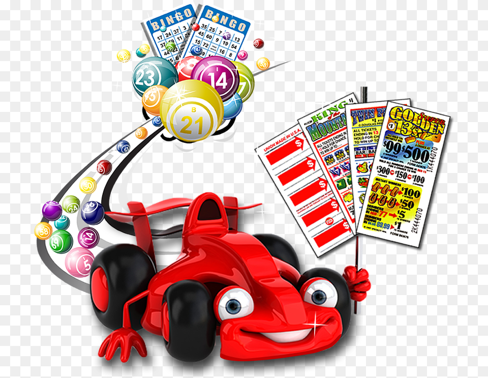 Happy Red Race Car Followed By Bingo Balls And Cards, Transportation, Vehicle Png