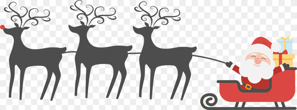 Happy Santa Sleigh And Reindeer Reindeer Sleigh Clipart, Animal, Deer, Mammal, Wildlife Free Png Download