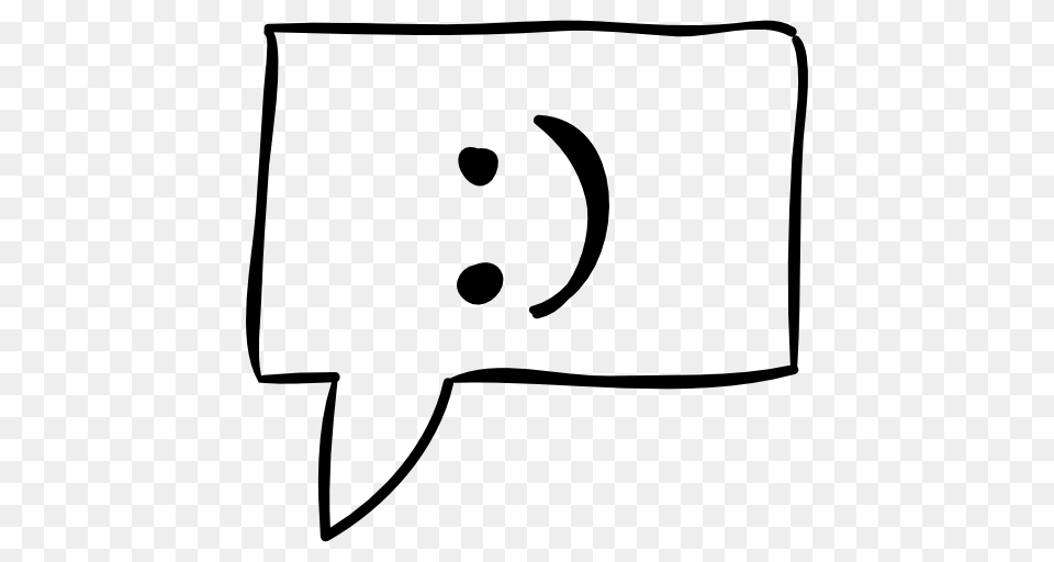 Happy Sketched Smiling Speech Bubble Message Interface, Gray Png Image
