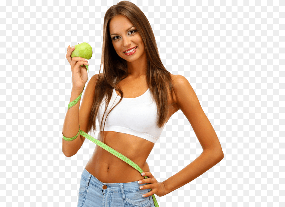Happy Smiling Woman Holding Apple And Measuring Tape Girl With Measuring Tape, Adult, Person, Female, Head Free Png Download