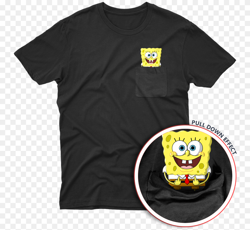 Happy Spongebob Middle Fingers Black Unisex Pocket Eeveelution Pocket Shirt, Clothing, T-shirt Free Transparent Png