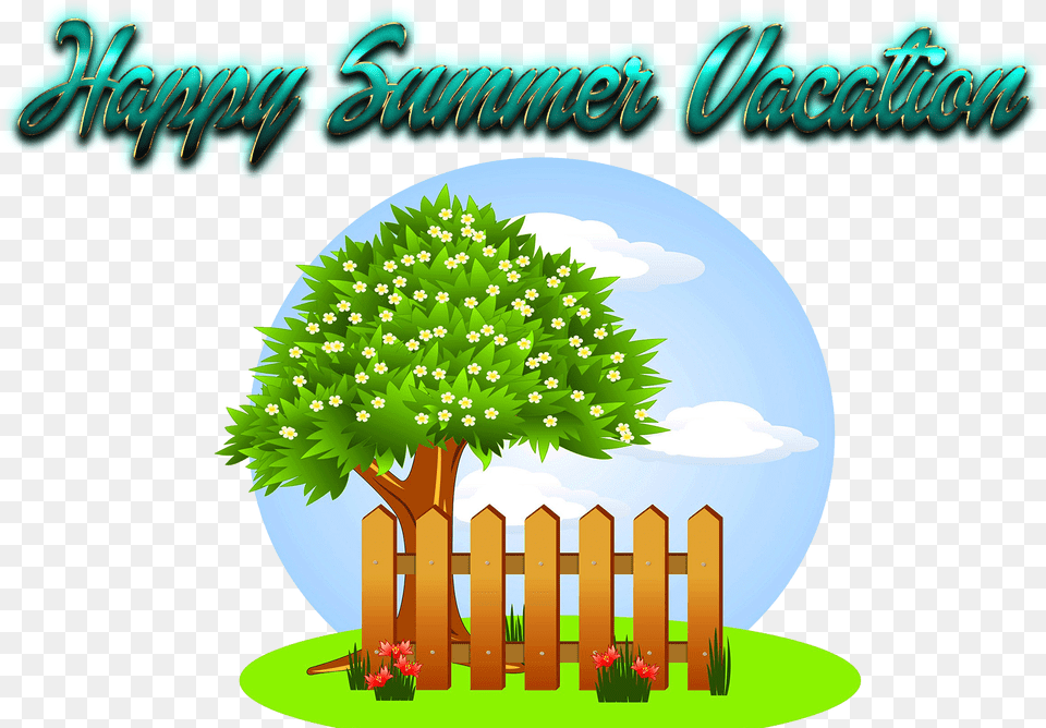 Happy Summer Vacation Download File, Fence, Green, Plant, Tree Png Image