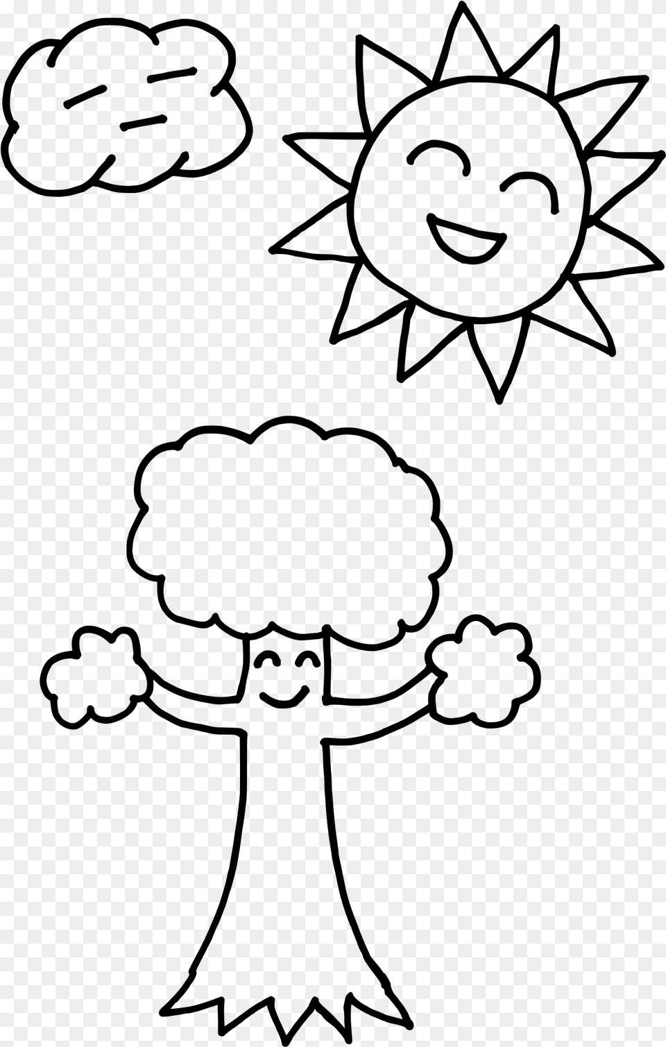 Happy Sun Drawing At Getdrawings Tree And Sun Coloring Pages, Gray Free Png Download
