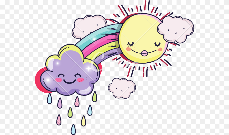 Happy Sun With Rainbow And Cute Clouds Icons By Canva Cartoon, Art, Graphics, Animal, Bear Free Png