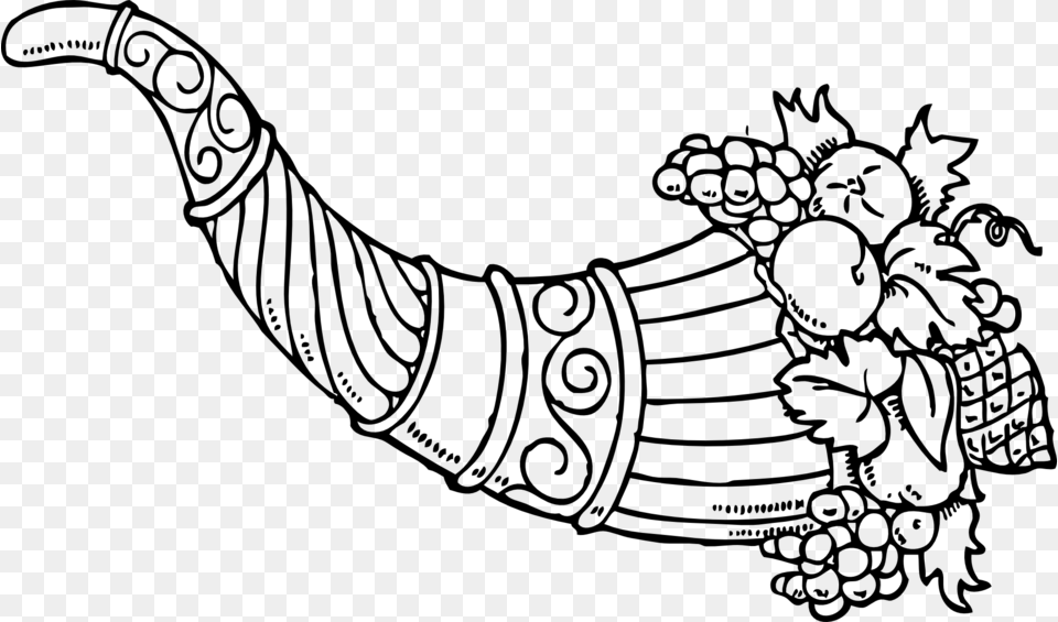 Happy Thanksgiving Cornucopia Black And White Drawing, Art, Person, Dynamite, Weapon Free Transparent Png