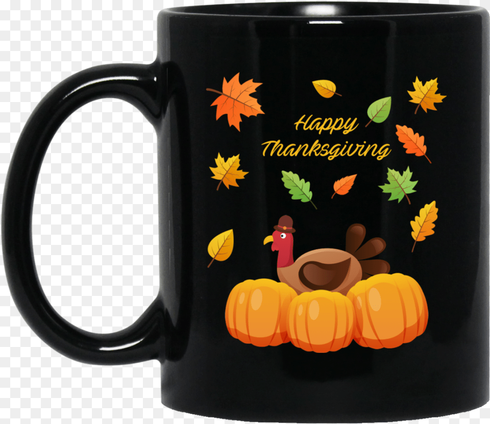 Happy Thanksgiving With Turkey And Pumpkins Mugs, Cup, Beverage, Coffee, Coffee Cup Png Image