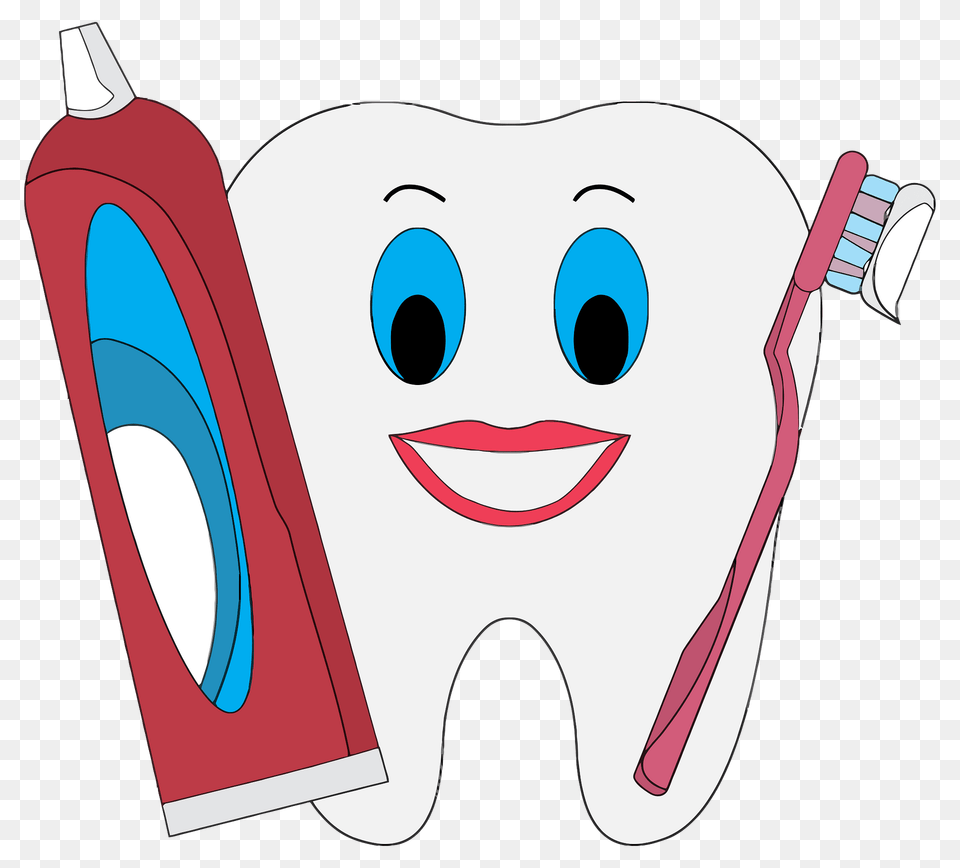 Happy Tooth With Toothpaste And Brush Clipart, Device, Tool, Toothbrush, Person Free Png Download