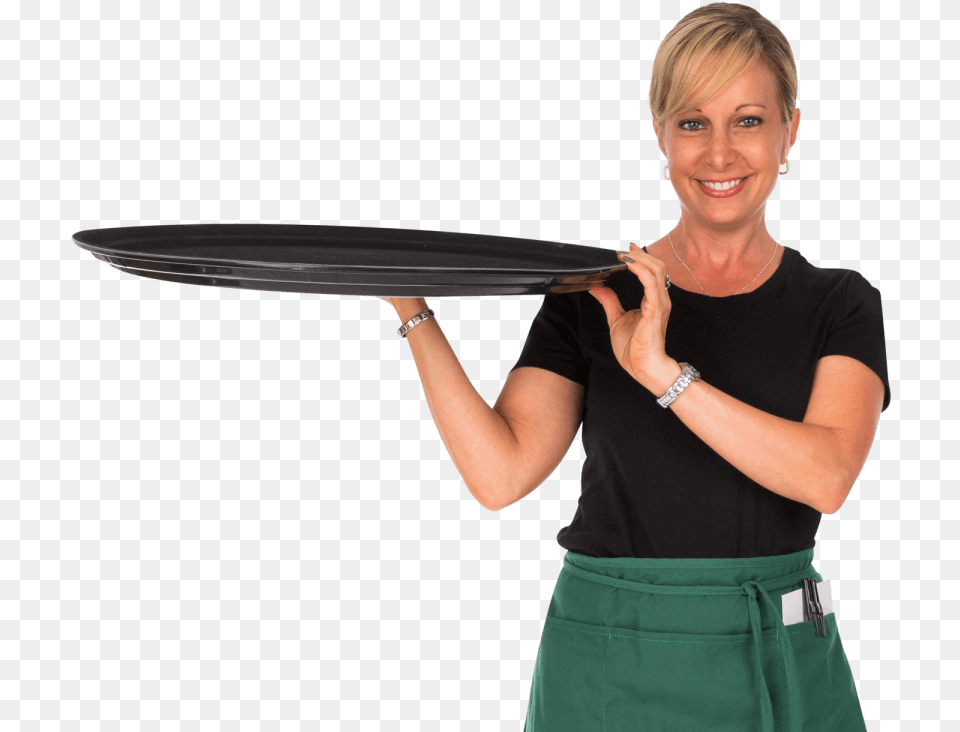 Happy Waitress Holding Empty Platter Tandi Wait Staff Waiter, Adult, Female, Person, Woman Png Image