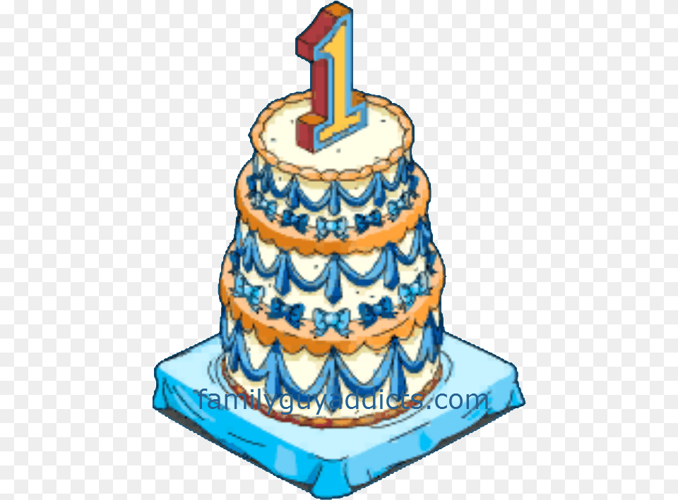 Happy Year And Clams Family Guy Addicts Birthday Cake With A 1 Candle, Birthday Cake, Cream, Dessert, Food Free Transparent Png