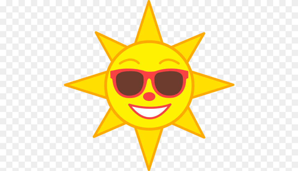 Happy Yellow Sun Wearing Shades, Symbol, Star Symbol, Sky, Nature Png