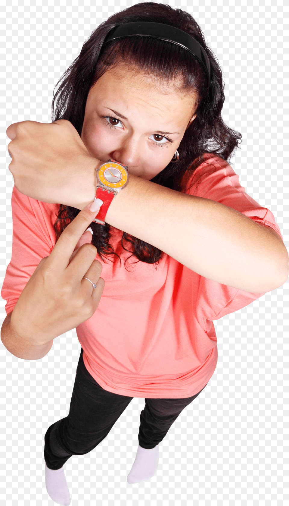 Happy Young Girl Pointing Finger Pngpix Happy Girl With Watch, Hand, Person, Body Part, Photography Free Png