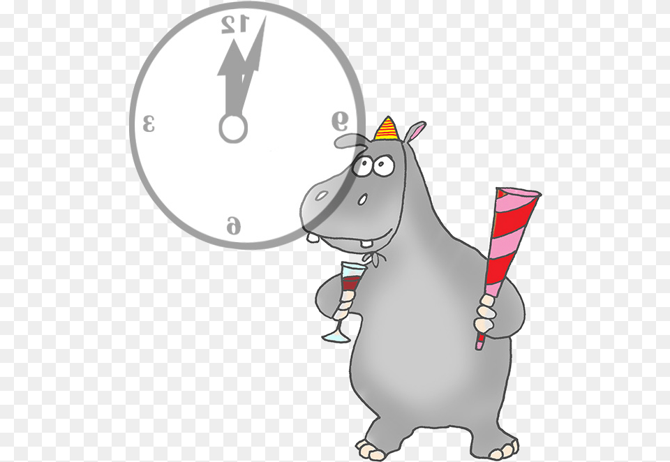 Happynew Year New Years Clipart Funny Transparent Hippo New Year 2019, People, Person, Analog Clock, Clock Free Png Download