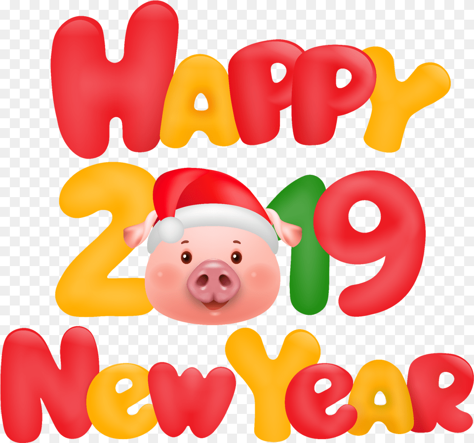 Happynewyear 2019 Christmas Pig Emoji, Text Free Png