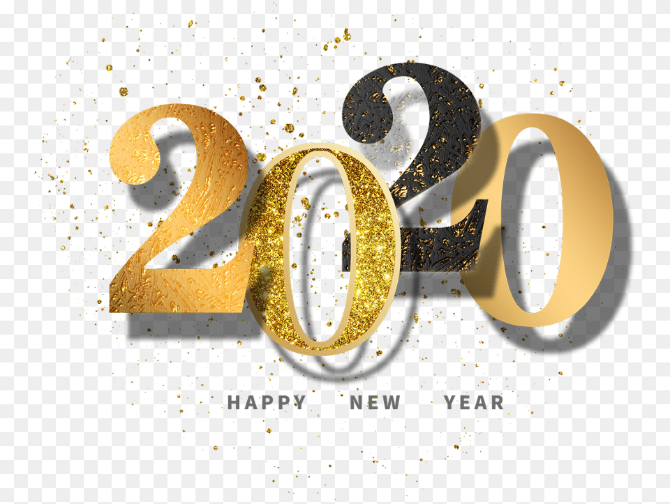 Happynewyear Newyear 2020 Glitter Black Gold Calligraphy, Logo, Text, Nature, Night Free Png