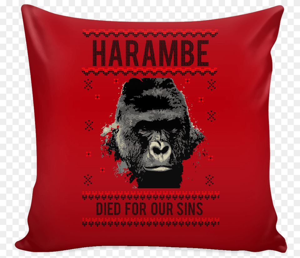 Harambe Died For Our Sins Festive Funny Ugly Christmas Throw Pillow, Cushion, Home Decor, Animal, Mammal Free Transparent Png