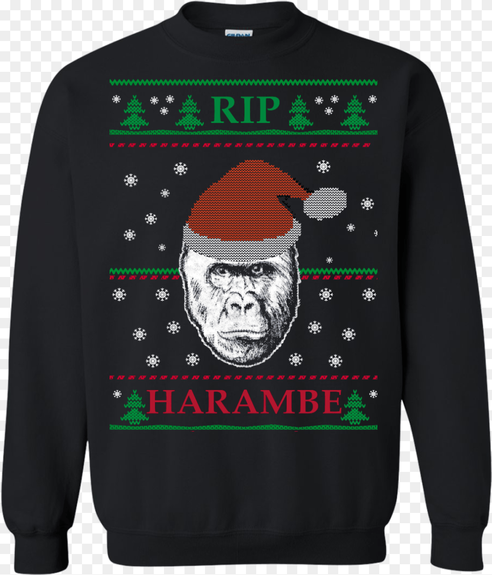 Harambe Rip Christmas Sweater T Shirt Christmas Sweaters With Teeth, Clothing, Hoodie, Knitwear, Sweatshirt Png