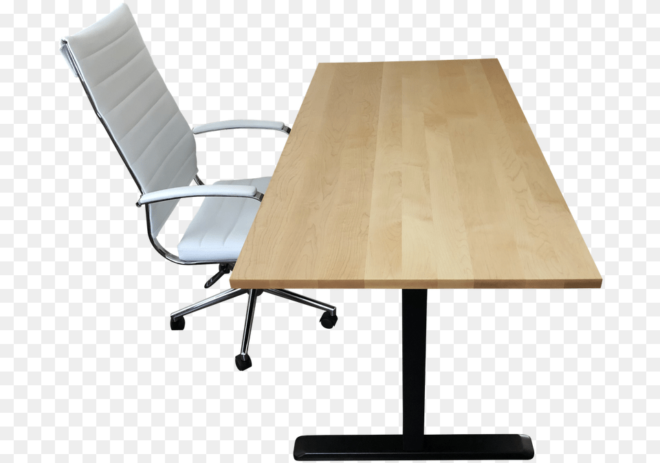 Hard Maple Desk Top With Standing Desk Frame And Chair Desk, Furniture, Table, Tabletop Png Image