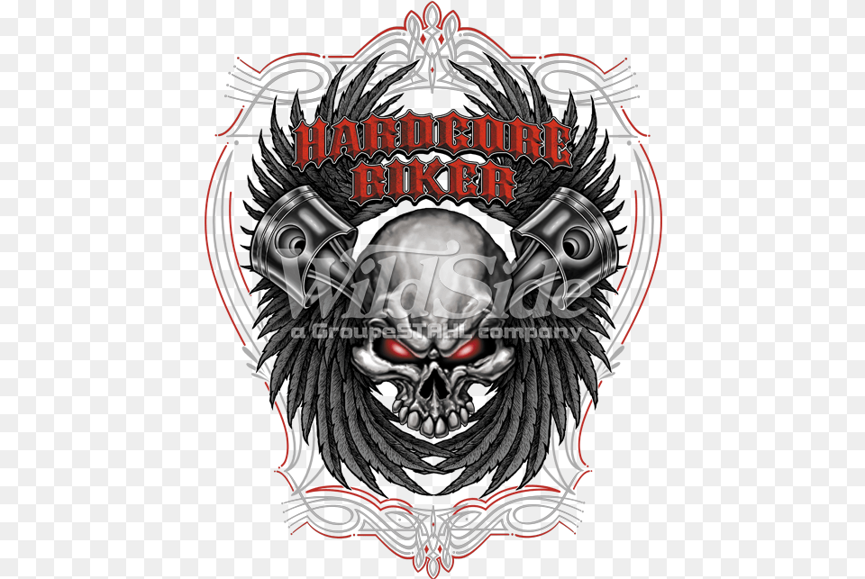 Hardcore Biker With Pistons And Skull Sweatshirt Biker Tribal Fighter Skull Chopper Gothic, Emblem, Symbol, Baby, Person Free Png