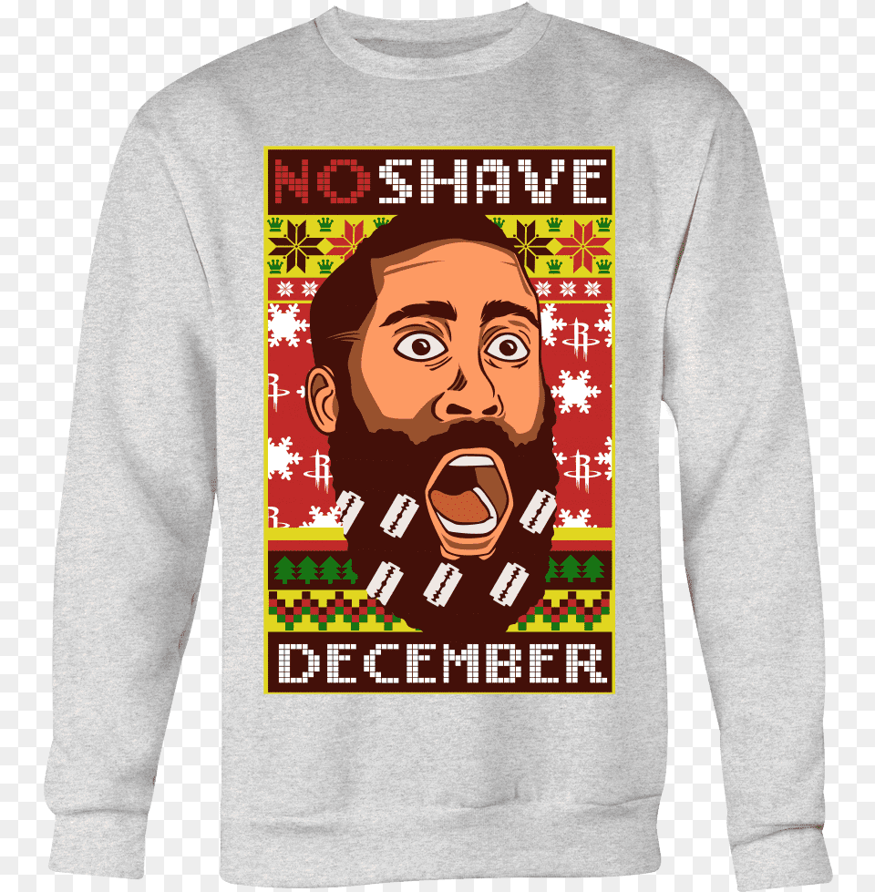 Harden No Shave December Ugly Christmas Sweater James Harden Christmas Sweater, T-shirt, Clothing, Sweatshirt, Sleeve Free Transparent Png