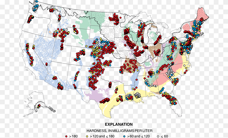 Hardness Of Water Us Water Hardness Map, Chart, Plot, Atlas, Diagram Free Transparent Png