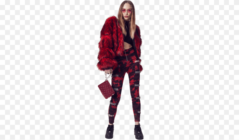 Hardware Ldn Rude Boy Red Faux Fur Coat Fake Fur, Adult, Clothing, Female, Person Png Image
