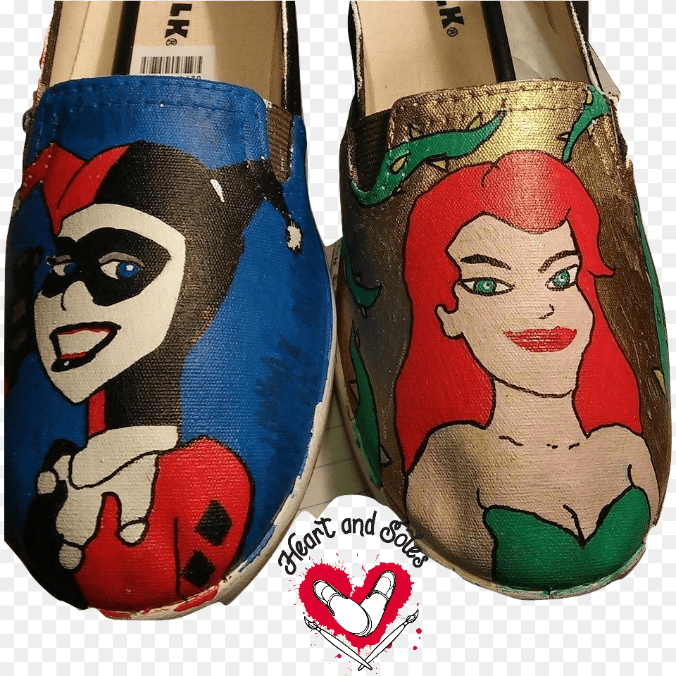 Harley Quinn And Poison Ivy Hand Painted Shoes Sock, Clothing, Sneaker, Shoe, Footwear Png Image