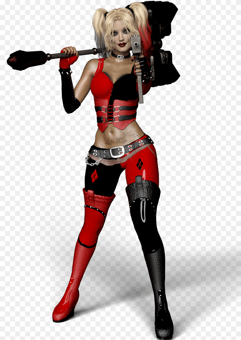 Harley Quinn Latex 3d Harley Quinn 3d Art, Clothing, Weapon, Costume, Sword Png Image