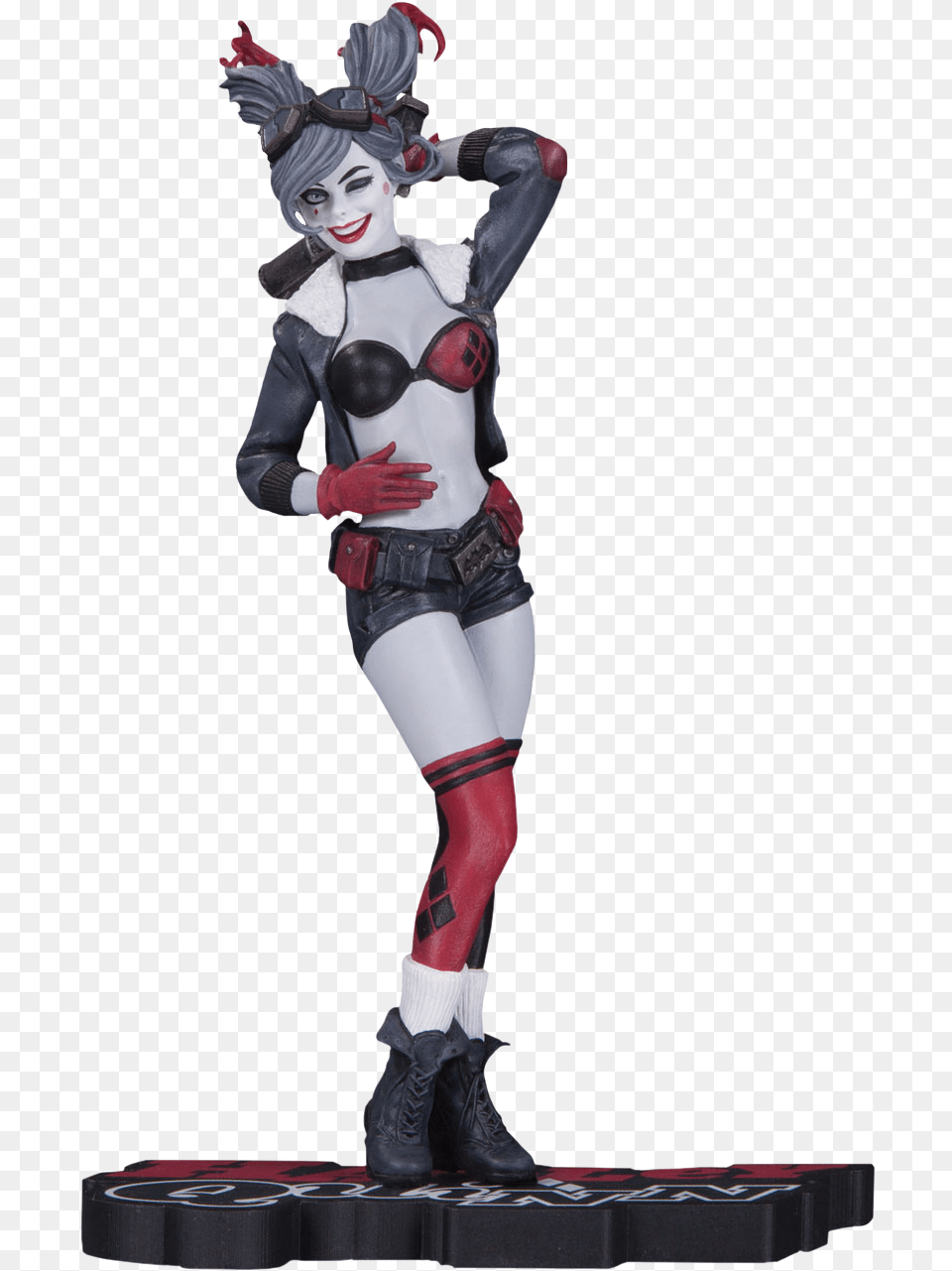 Harley Quinn Red Black And White Statue, Figurine, Adult, Person, Woman Free Png Download