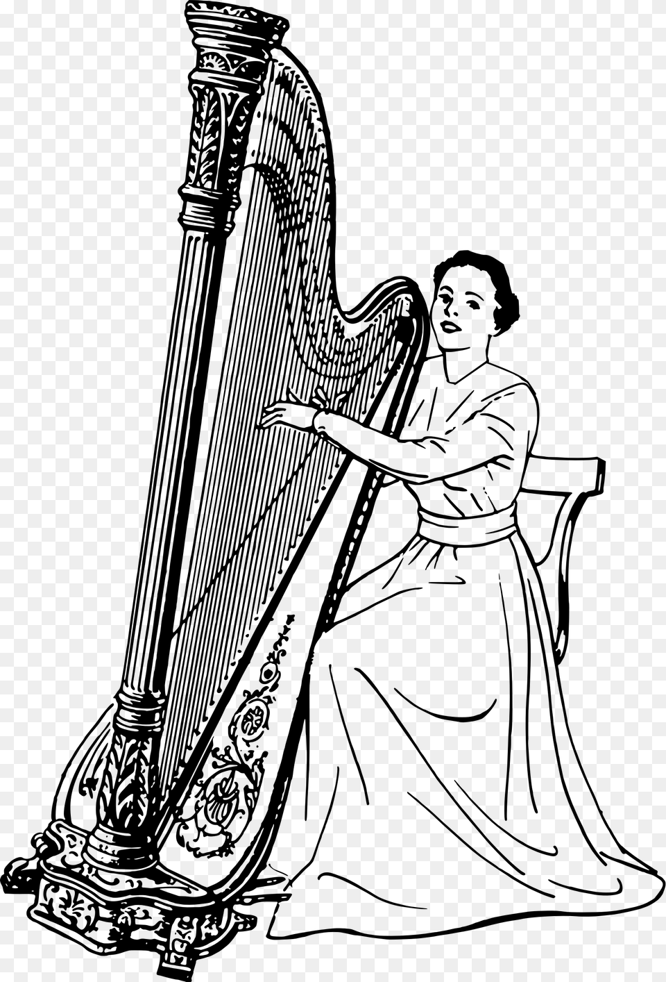 Harp 5 Clip Arts Girl Playing Harp Clipart, Gray Png Image
