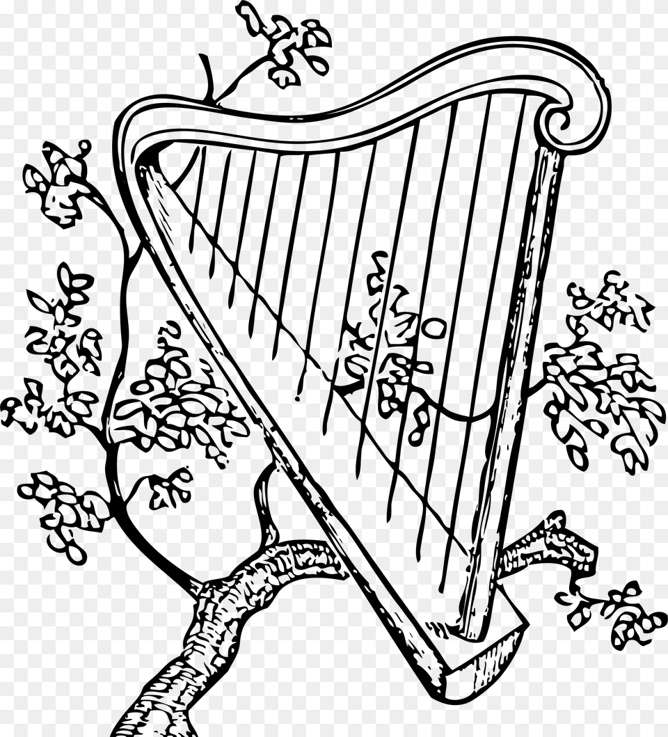 Harp And Branch Clip Arts Harp Coloring Page, Gray Png Image