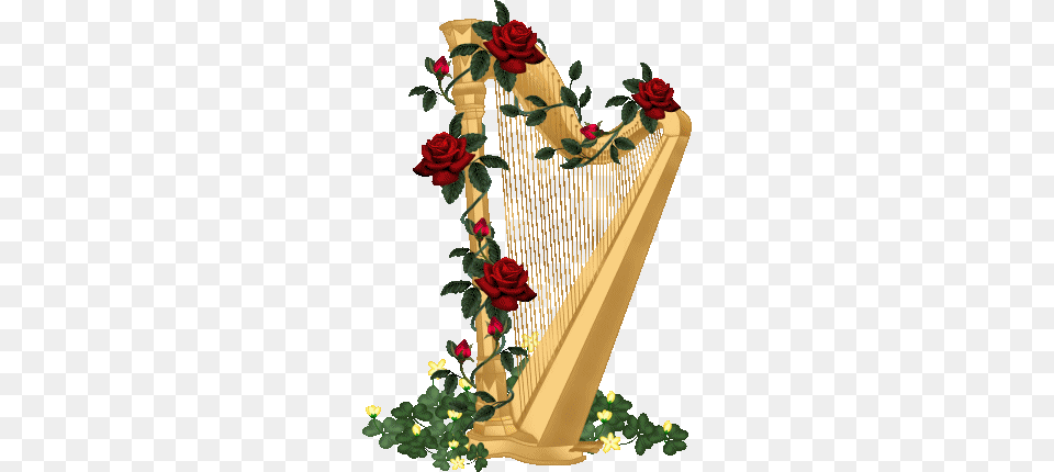 Harp With Roses, Flower, Plant, Rose, Musical Instrument Free Transparent Png