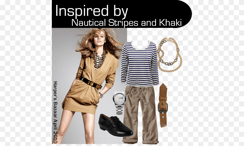 Harper S Bazaar Chic At Every Price April 2010 Nautical Moda Inverno 2011 Feminina, Woman, Adult, Shoe, Person Png