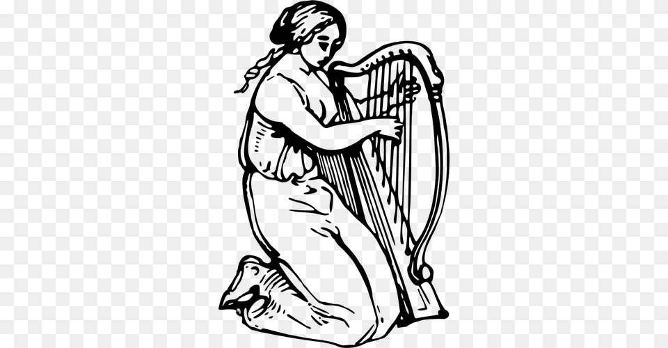 Harpist Playing, Gray Png