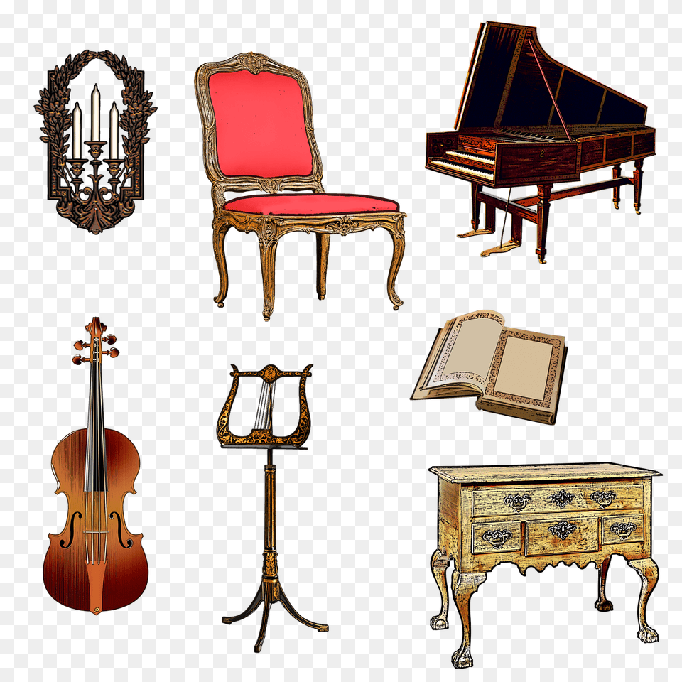 Harpsichord Chair, Furniture, Keyboard, Musical Instrument Png Image