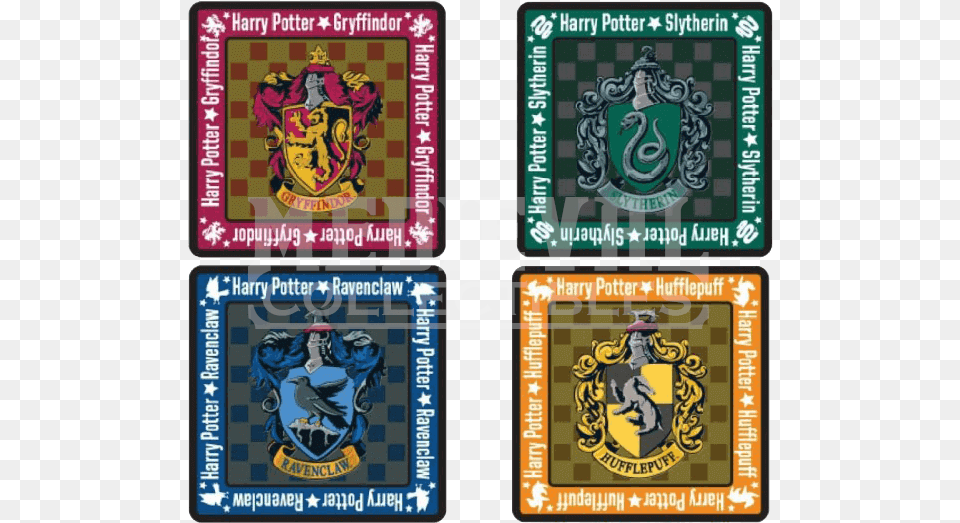 Harry Potter School Crest 4 Piece Square Coaster Set Harry Potter Hogwarts Coasters, Animal, Bird, Text, Emblem Png Image