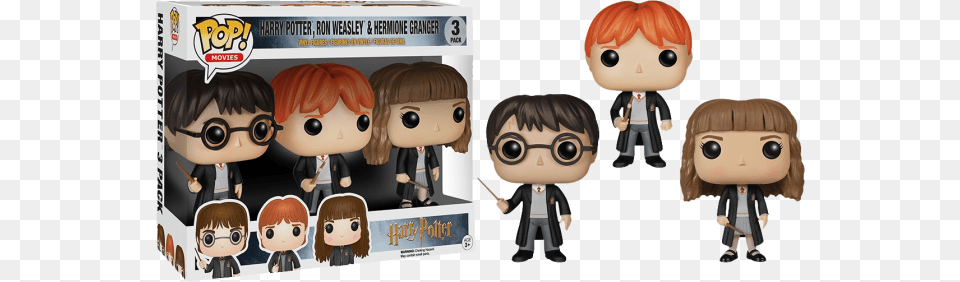 Harry Ron Amp Hermione Pop Vinyl Figures 3 Pack Funko Pop Ron Weasley, Book, Comics, Publication, Baby Free Png