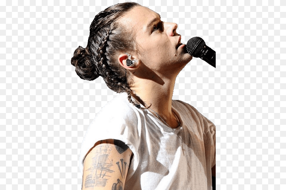 Harry Styles Braid Hair, Electrical Device, Microphone, Person, Tattoo Free Transparent Png