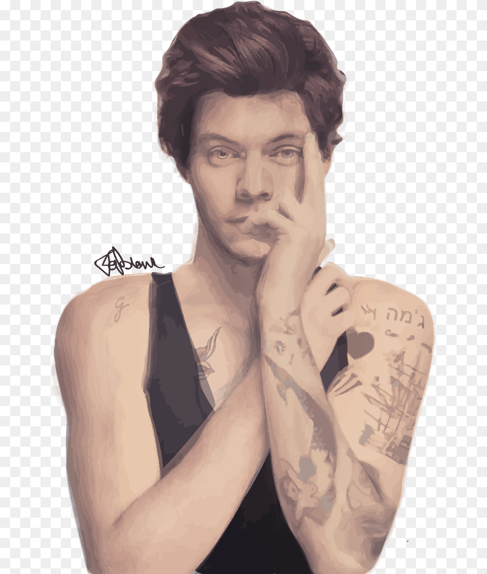 Harry Styles Harry Styles Transparent Drawing, Tattoo, Skin, Person, Portrait Free Png Download