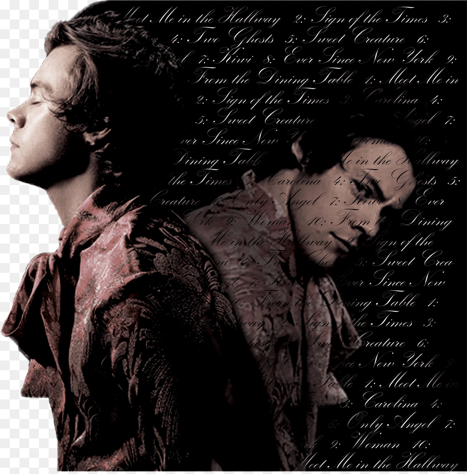 Harry Styles With Lyrics Behind Him Poster, Face, Head, Person, Photography Png Image