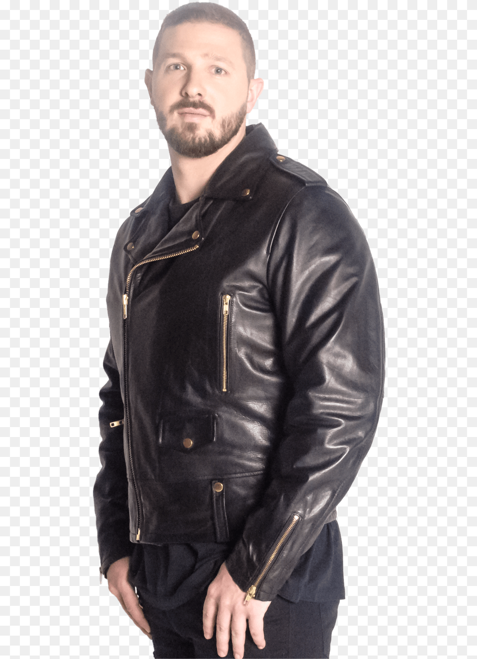 Hart Black Moto Calfskin Leather Jacket With Gold Hardware For Men, Clothing, Coat, Man, Male Free Png